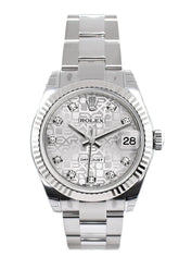 Rolex Datejust 31 Silver Jubilee Set Diamonds Dial White Gold Fluted Bezel Ladies Watch 178274